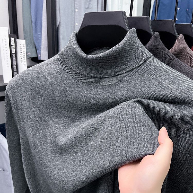 Schafwolle Rollkragenpullover Herren Langarmpullover Herren Grüner Strickpullover Bottoming Herrenbekleidung_voghion.com