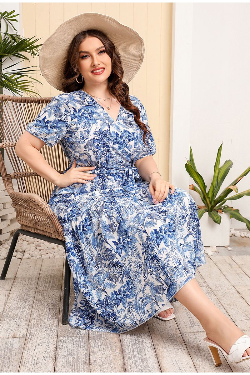 Australia Large Size Women's Loose V Neck Dress High Waist Long Skirt Seaside Holiday Style Beach Skirt_voghion.com