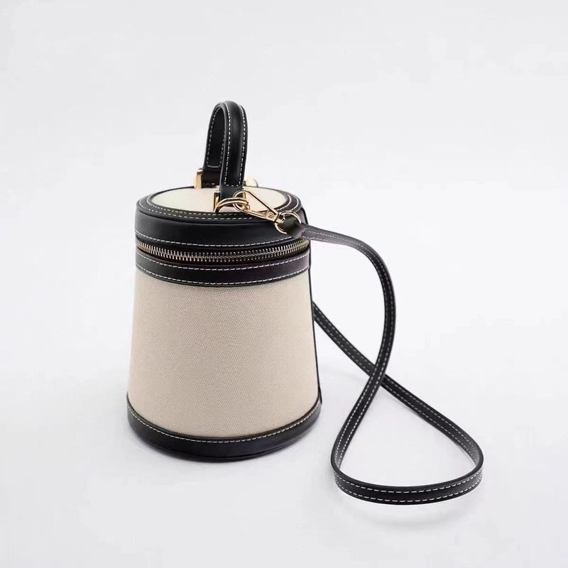 Women's Bags Spring New Cylindrical Contrast Color Box Shaped Mini Bucket Bag Crossbody Shoulder Canvas Handbag Trend_voghion.com