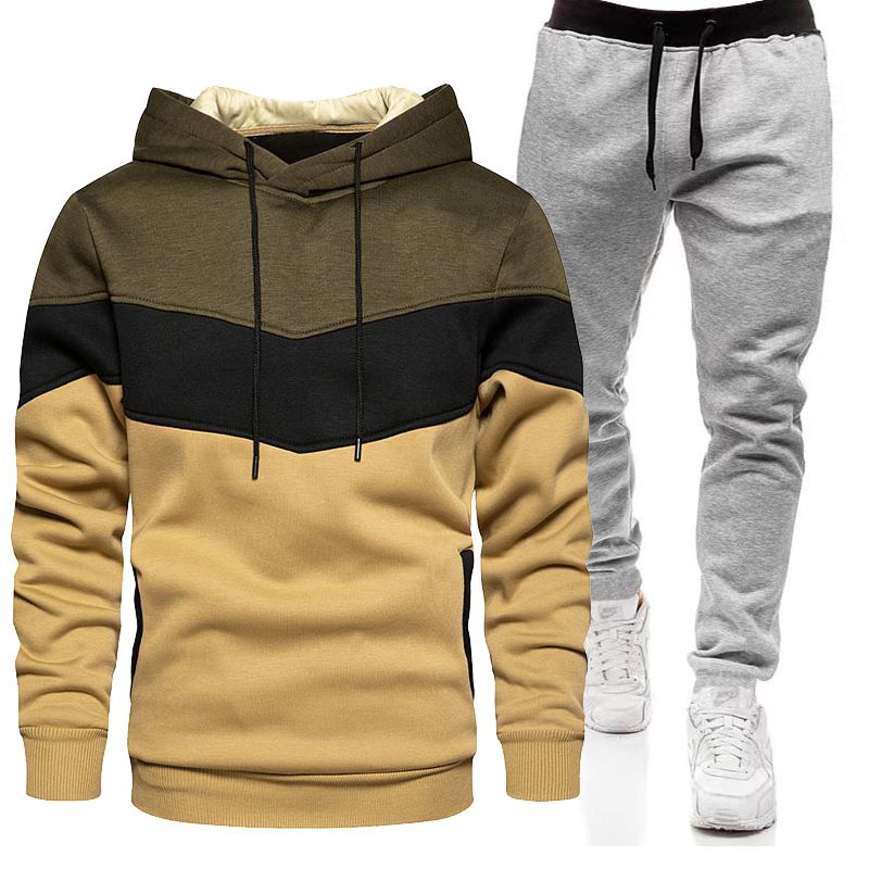 Conjunto deportivo de dos piezas para hombre, otoño/invierno 2024, con capucha, pantalones holgados y a juego, placa lisa_voghion.com