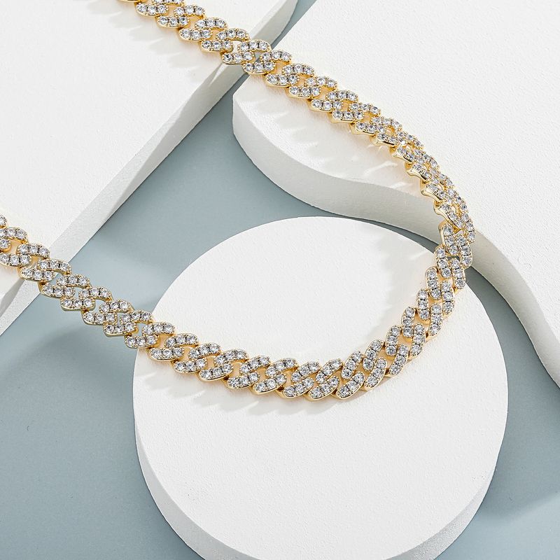 Men And Women's Jewelry 9mm Cuban Link Chain With Micro-Pave Zirconia, Spring Clasp Necklace And Bracelet Set, Hip Hop Unisex Fashion Accessory_voghion.com