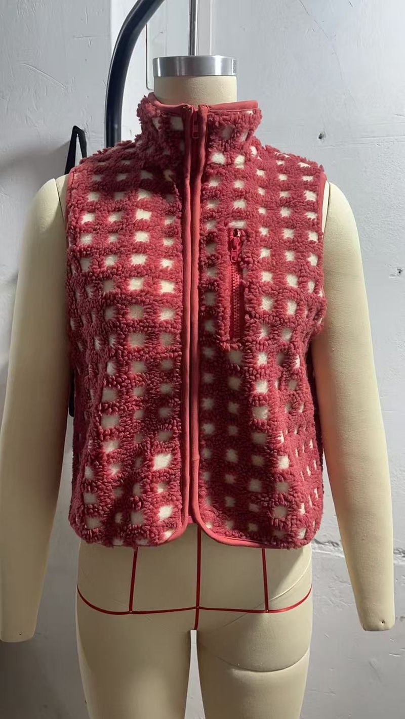 Gilet zippé en polaire gaufrée pour femme, col montant, sans manches, superposition légère et chaude pour l'automne et l'hiver_voghion.com