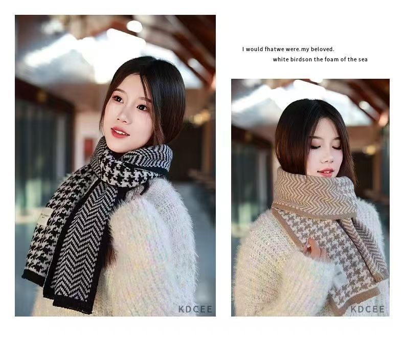 Sciarpa pied de poule per donna, invernale, nuova, lavorata a maglia su entrambi i lati, calda, coreana, per studenti, spessa, scaldacollo di alta qualità._voghion.com