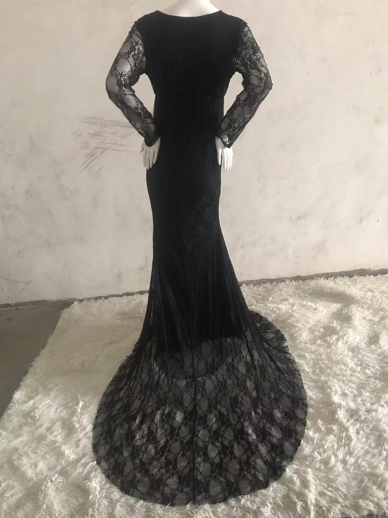 Abito da sera premaman in pizzo con scollo rotondo e strascico, abito lungo da donna_voghion.com
