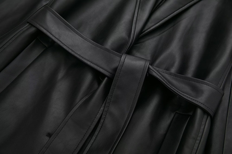 Dametøj mode temperament let velkendt imiteret læder PU sort lang windbreaker jakke kvinde_voghion.com
