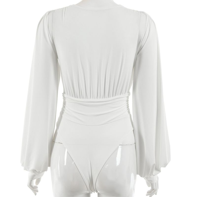 Kvinders sexet langærmet dyb V-talje plisseret temperament jumpsuit_voghion.com