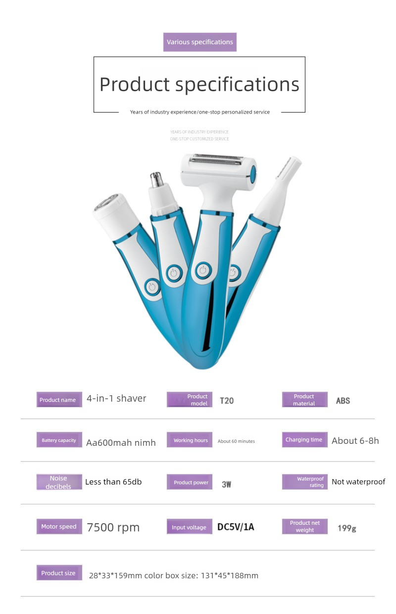 Elektrisches 4-in-1-Haarentfernungsgerät für Damen, wiederaufladbares Epilierer- und Trimmer-Set für den privaten Bereich_voghion.com
