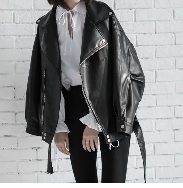 Giacca in pelle sintetica streetwear coreana - Cappotto da motociclista oversize (nero, beige, verde) | Capispalla unisex alla moda hip-hop_voghion.com
