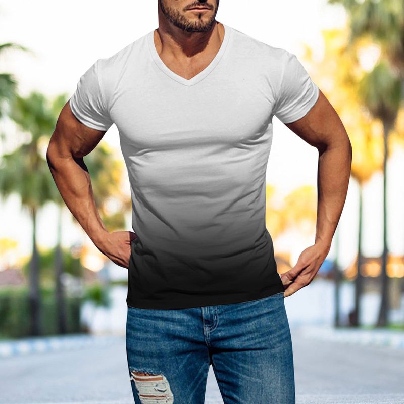Unbeatable Quality Summer Men's 3D Gradient Fashion Printed T-shirt Slim Fit V-neck Short Sleeved Top_voghion.com