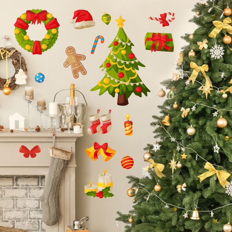 Árbol, corona navideña, pegatinas de pared decorativas para ventana con escena AFC8438_voghion.com