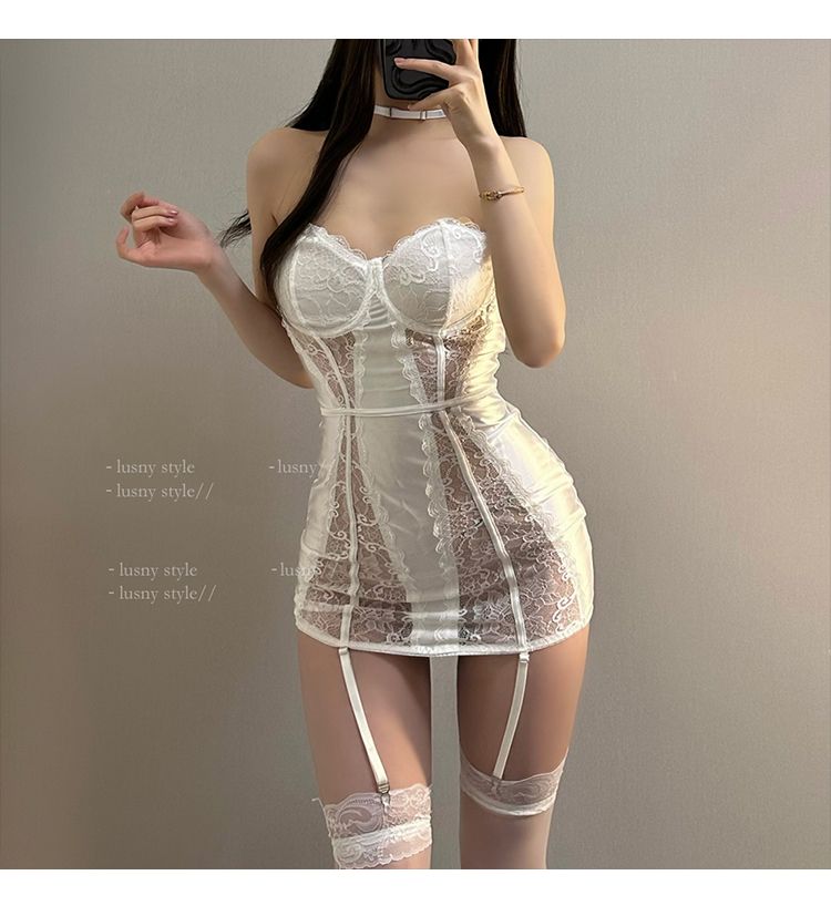 Onkel Lu: Iris Grape * Sexy Pyjama Spicy Girl trägerlos Pure Desire Spitzenspleißen sieht dünn aus Raffung Schlafrock_voghion.com