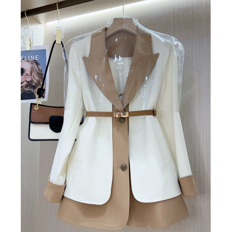 High-end Designers Chic French Fake Two-piece Suit Long Sleeve Jacket White Blazer Women Trench Coat 블레이저_voghion.com