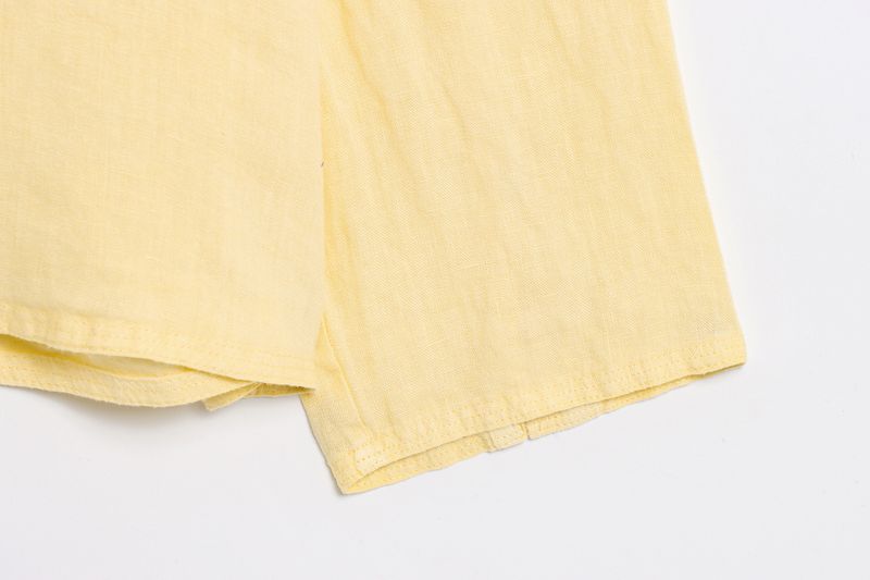 Abbigliamento estivo da donna, nuovo stile, camicia a maniche lunghe in lino con scollo a V e pantaloncini a vita media_voghion.com