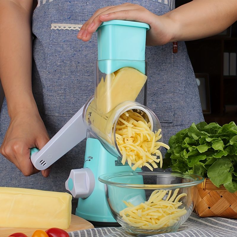 Multifunctionele drie-in-één gebruiksvriendelijke handmatige roterende kaas- en groente-aardappelrasp met handvat_voghion.com