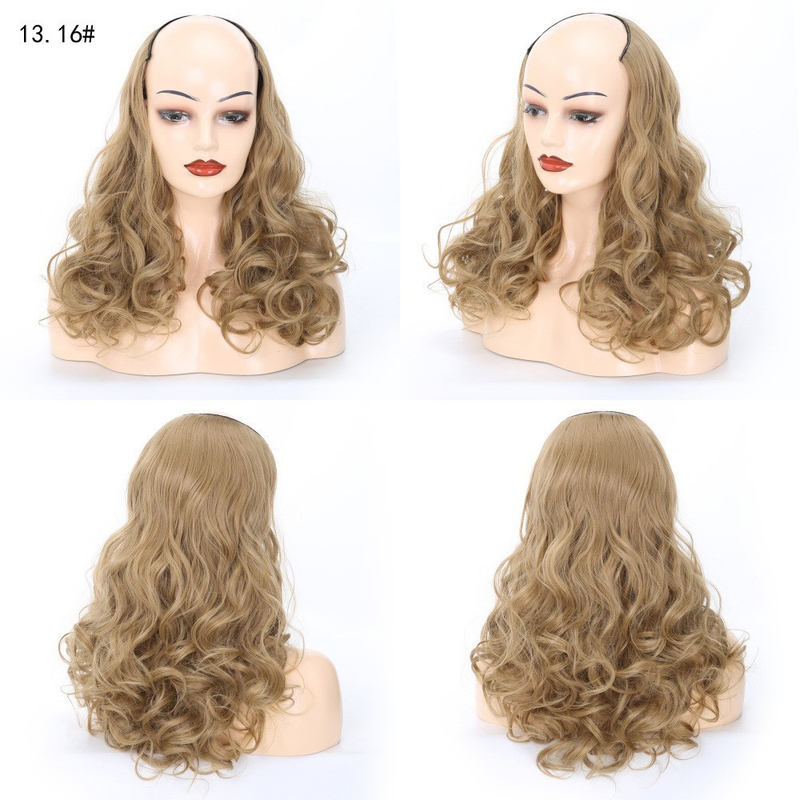 Synthetic hair U-shaped half head wig for women's medium large wave pear curl with natural fluffy long curly hair_voghion.com
