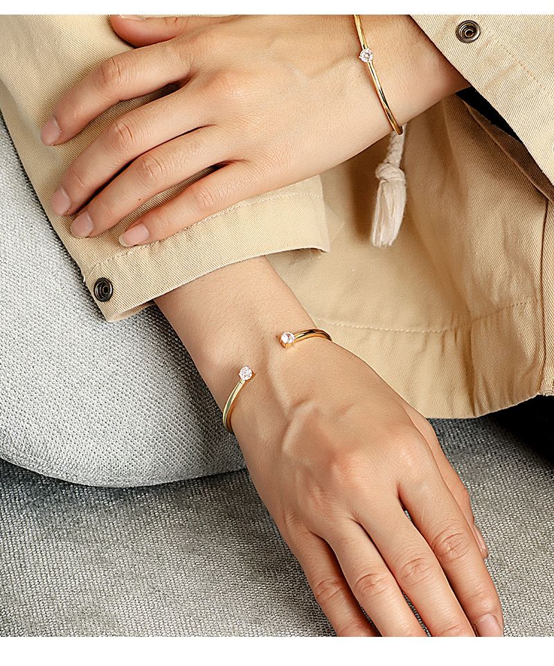 Personlighed Chic Minimalistisk Dobbelt Zirkon Åben Kobberbelagt K Guld Armbånd Armbånd_voghion.com