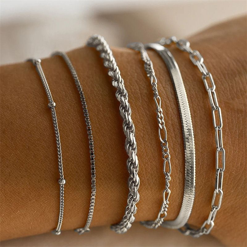 LATS 6 pezzi set di braccialetti color oro boho retrò bracciale a catena cubana spessa intrecciata per donna 2023 regali di gioielli di qualità alla moda_voghion.com