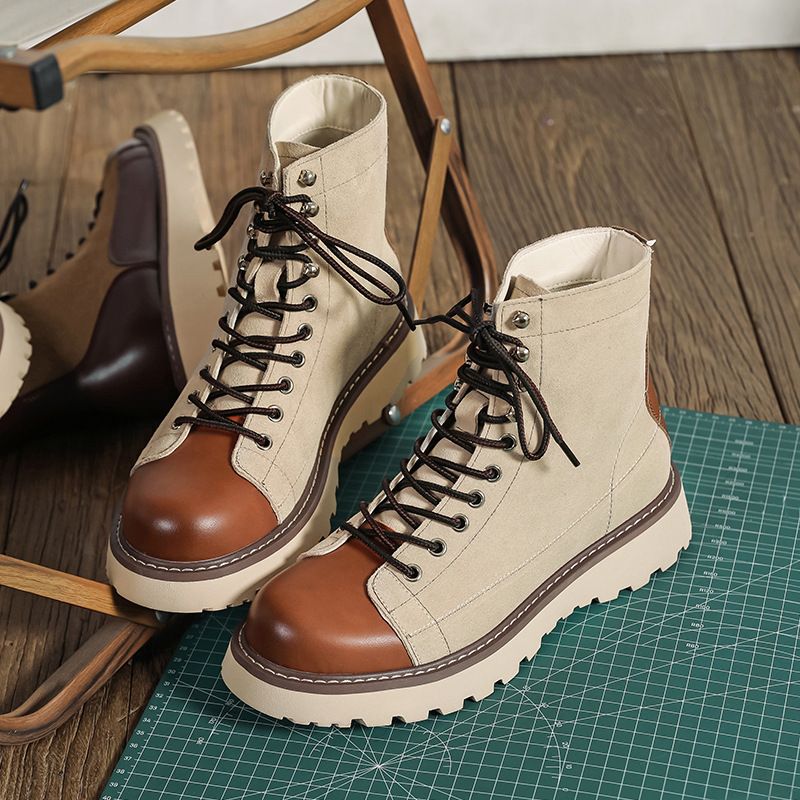 2025 Fall/Winter New Men's Breathable Patchwork Short-Cut Chunky Sole Work Boots_voghion.com