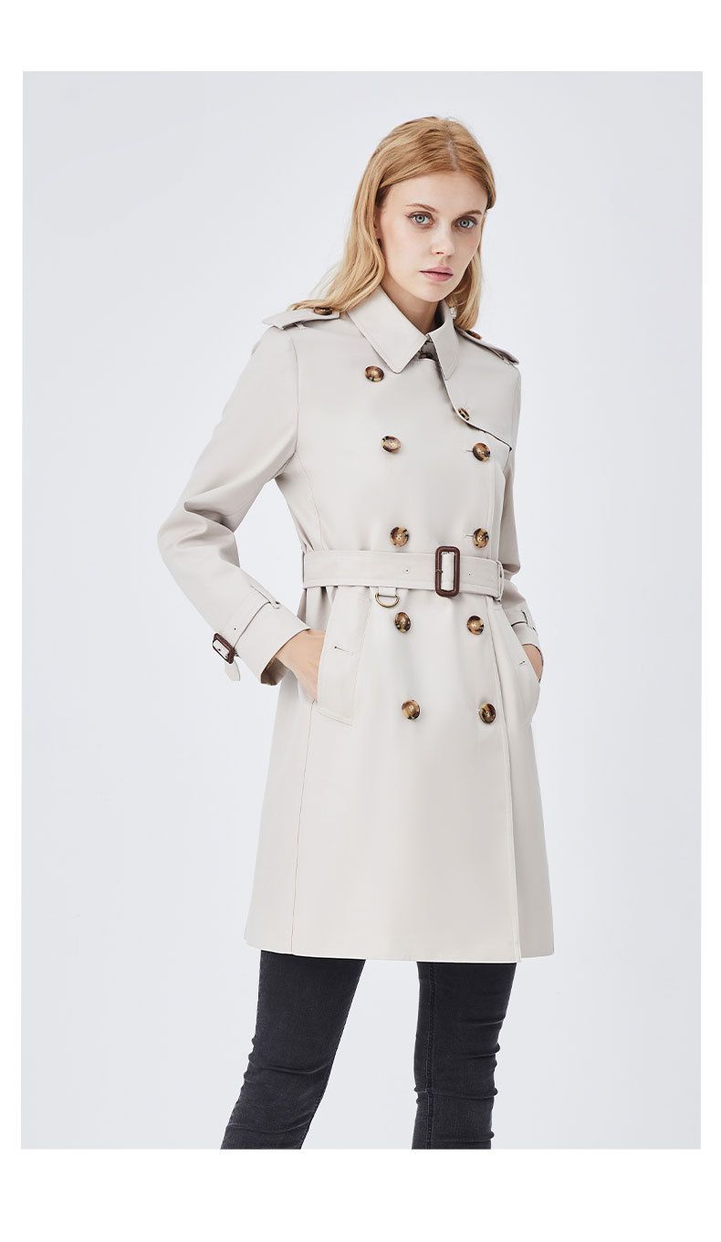 Trench classico doppiopetto da donna – Cappotto in gabardine misto cotone di media lunghezza con cintura in vita, vestibilità slim, dalla S alla XXL_voghion.com