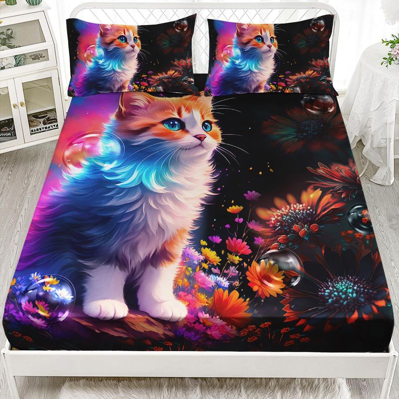 Set di lenzuola con stampa digitale, tre pezzi, motivo gatto animale_voghion.com