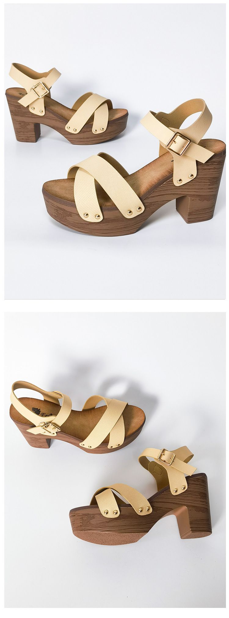 Mode Sandalen Frauen Schnalle Hohe Dicke Ferse Einfache Freizeit Reise_voghion.com