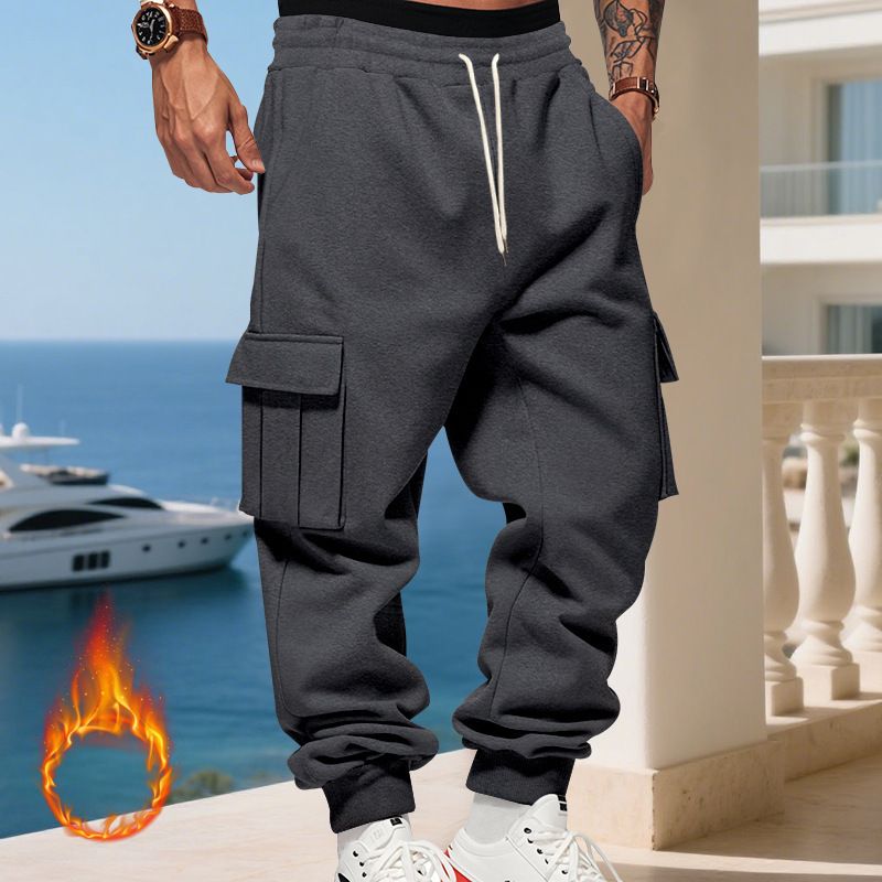 Pantaloni cargo da uomo foderati in pile - Jogger casual caldi invernali con tasche multiple, vestibilità ampia, vita elastica, comodi ed eleganti per l'uso quotidiano_voghion.com