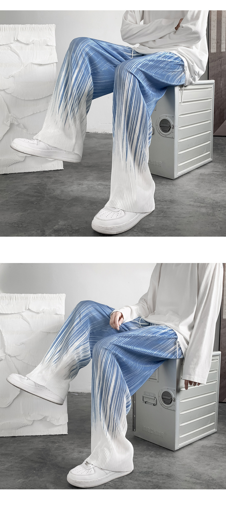 Men's Clothing Color Striped Pants Men Ins Style Casual Wide-leg Pants Summer Thin Loose Drape Mopping Pants_voghion.com