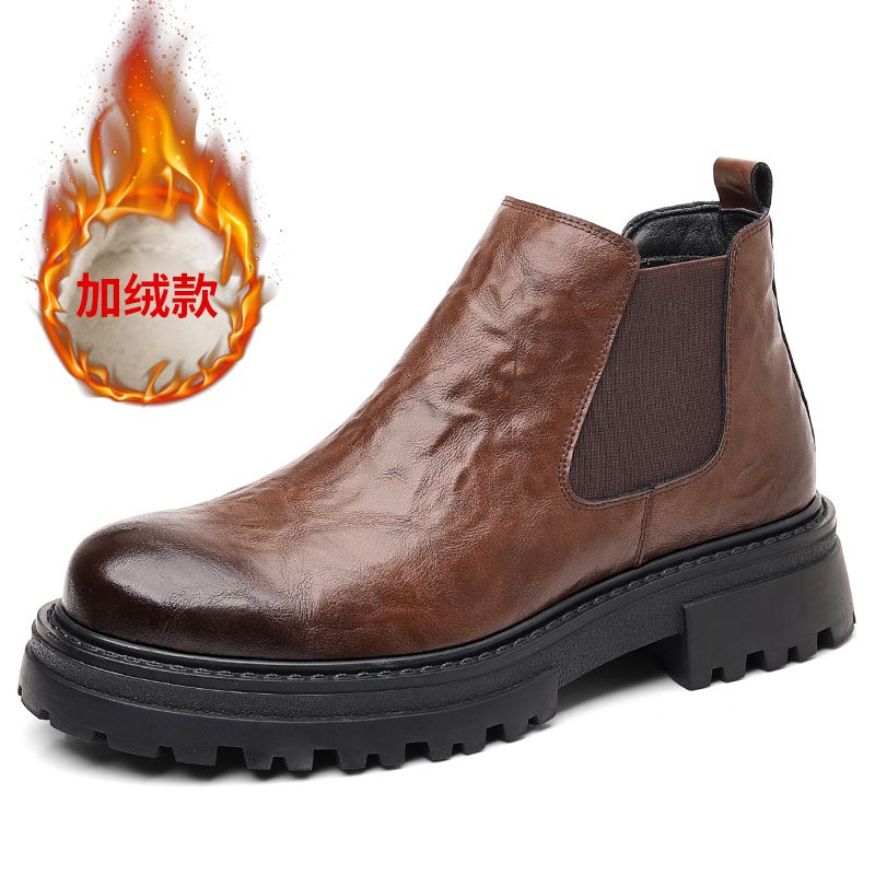European Warm Series Autumn And Winter Mid-Top Short British Style Men's Velvet Warm Low-Top Martin Boots_voghion.com