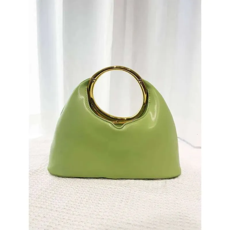 Designer Metallic Runde Griff Handtasche Abend Taschen Für Frauen Weiche PU Leder Schulter 2025 Halb Mond Wolke Clutch Tasche_voghion.com