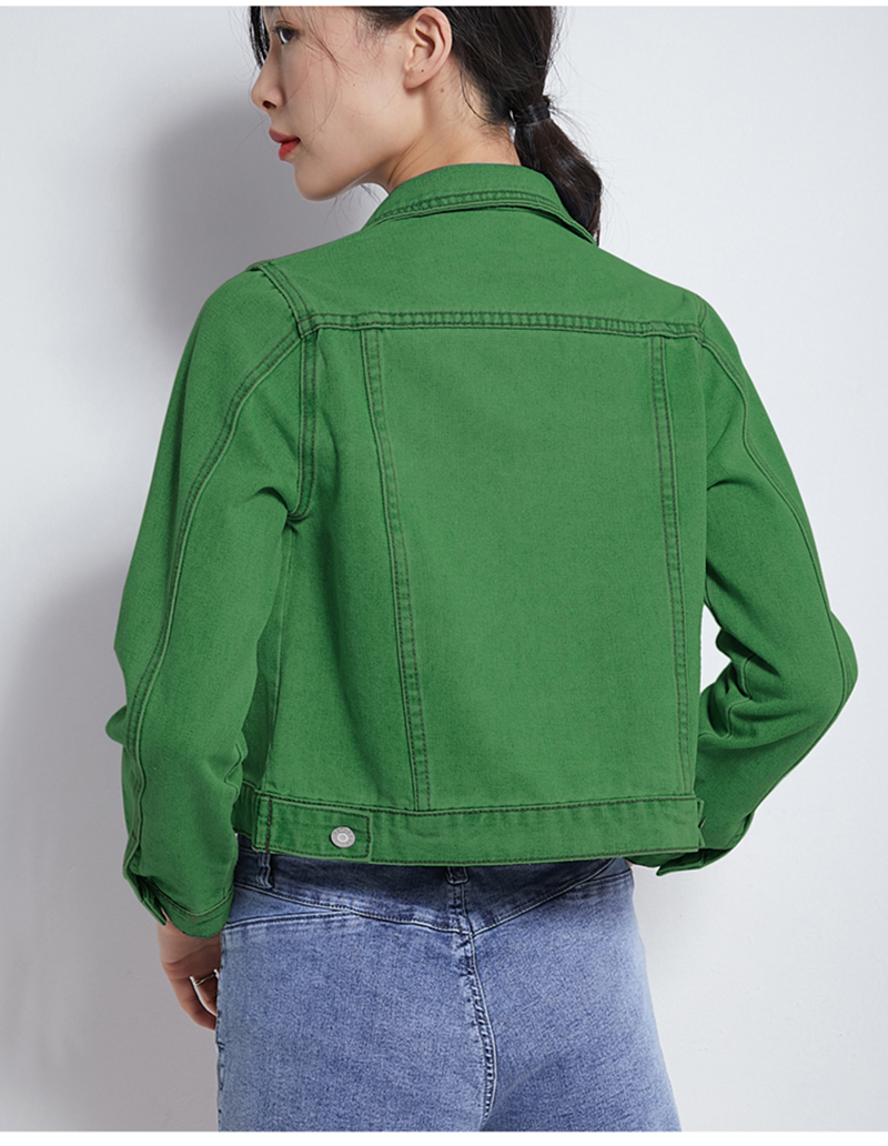Nuova giacca di jeans da donna primavera e autunno 2022 giacca di jeans corta casual da donna versione coreana giacca di colore solido_voghion.com