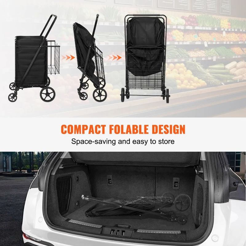 Large Shopping Liner, Cart Waterproof Capacity Swivel Grocery Cart 360° Dual Jumbo Basket, With With Folding 330LBS Removable_voghion.com