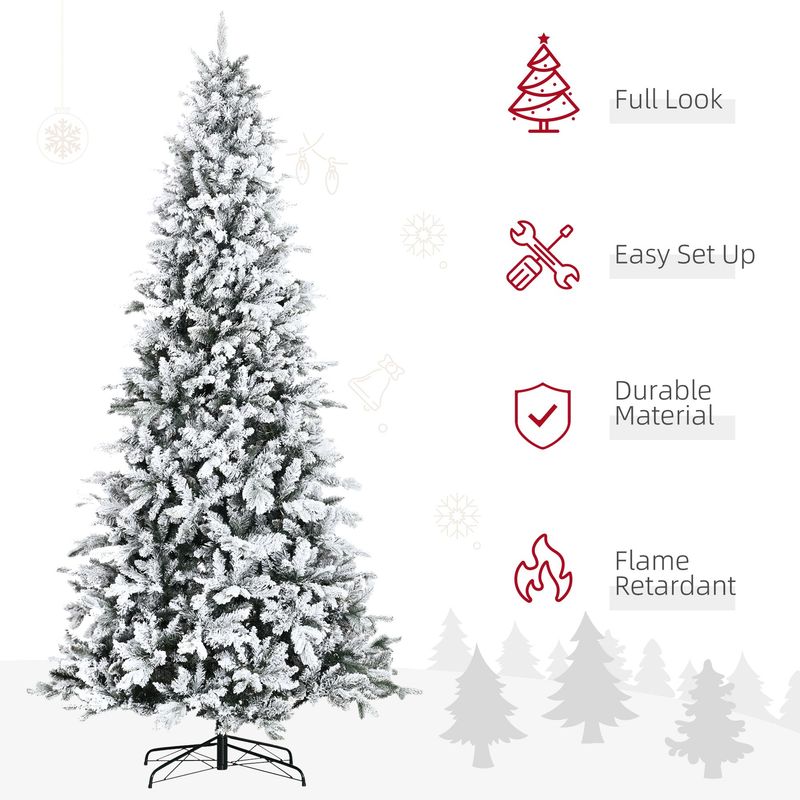 9 Ft Pine Snow Flocked Artificial Christmas Tree With 616 Realistic Cedar Branches, Auto Open, Home Holiday Decoration, Green_voghion.com