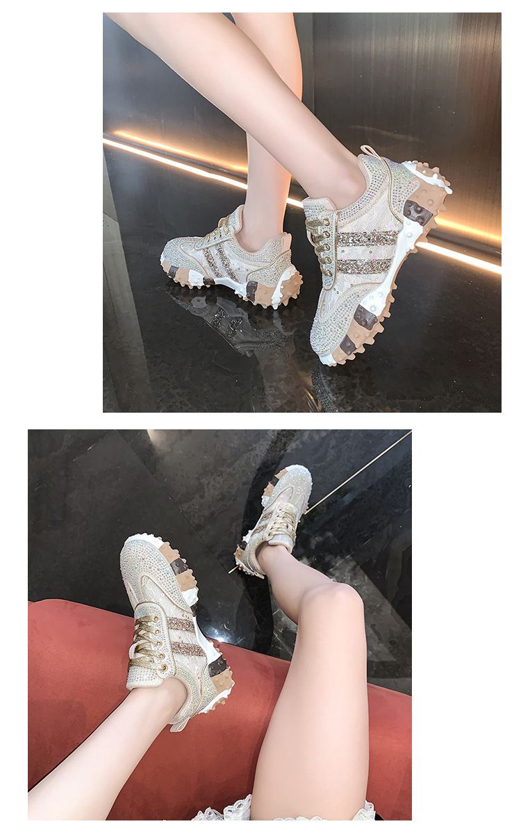 New Women's Fashion Sneakers With Rhinestone Accents – Lightweight, Comfortable & Non-Slip – Available In Sizes 35-43 (Silver/Gold)_voghion.com