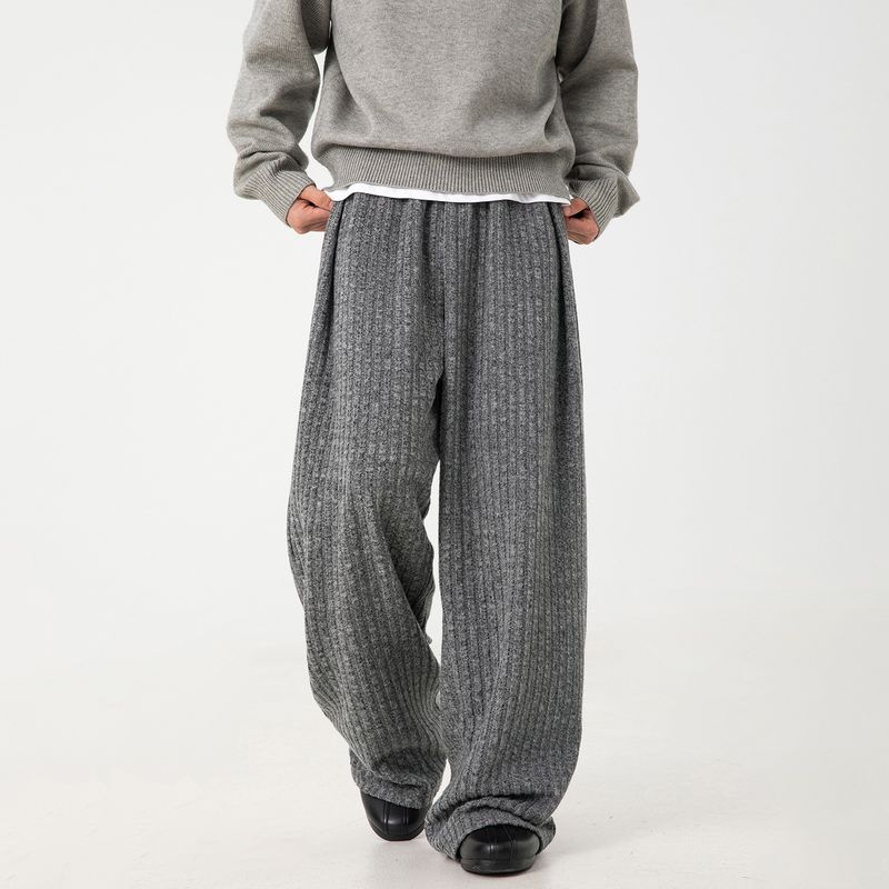 Pantaloni casual larghi in pile da uomo, nuovo design a pieghe autunnale_voghion.com