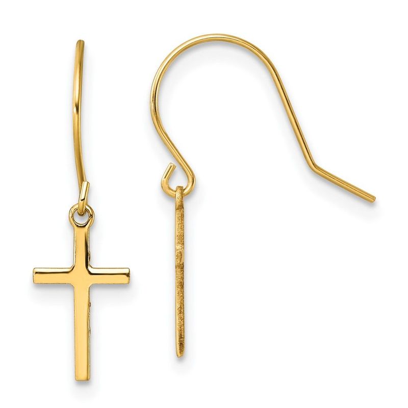 14k Dangle Cross Shepherd Hook Earrings_voghion.com