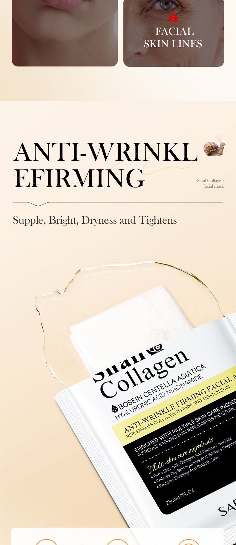 SADOER Snail Collagen Anti-Wrinkle Firming Mask 25g * 1 Piece, Fine Skin Mask_voghion.com