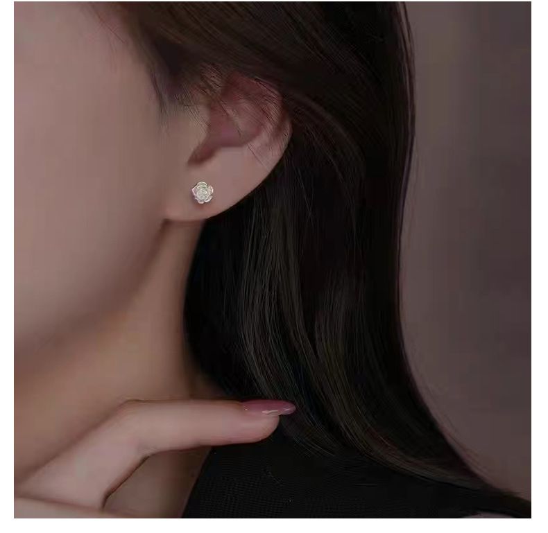 Cute Camellia Flower Stud Earrings Women 999 Silver_voghion.com