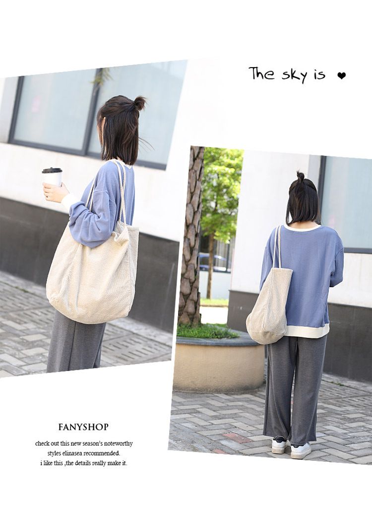 Freizeit-Einkaufstasche mit großem Fassungsvermögen in koreanischer Version, modische Handtasche aus Cord-Canvas, einfache und künstlerische Retro-Umhängetasche für Damen_voghion.com