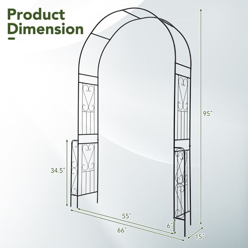 7.9 Feet Metal Garden Arch Backdrop Stand With Fence For Climbing Plants_voghion.com