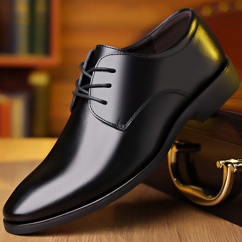Unbeatable Quality Leather For Men's Formal Wear, Single Korean Version, Black Tie Up Work Shoes, Casual Shoes_voghion.com