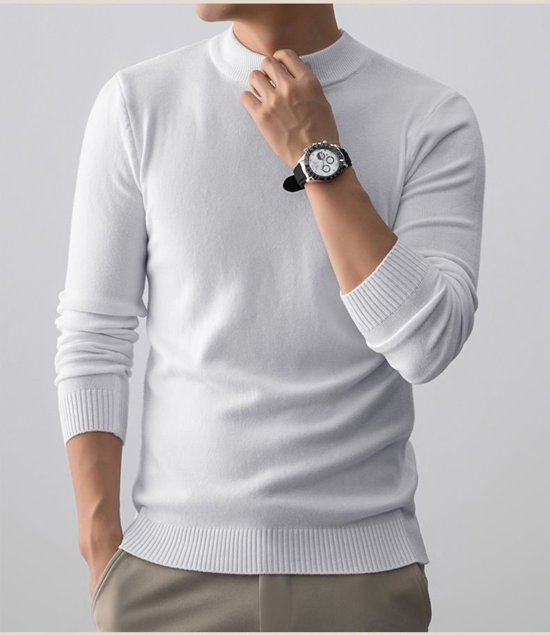 Heißverkaufte Männer 2025 Herbst Winter Neue Spezialgarn Halbrollkragen Einfarbig Casual Basis Herren Strickpullover_voghion.com