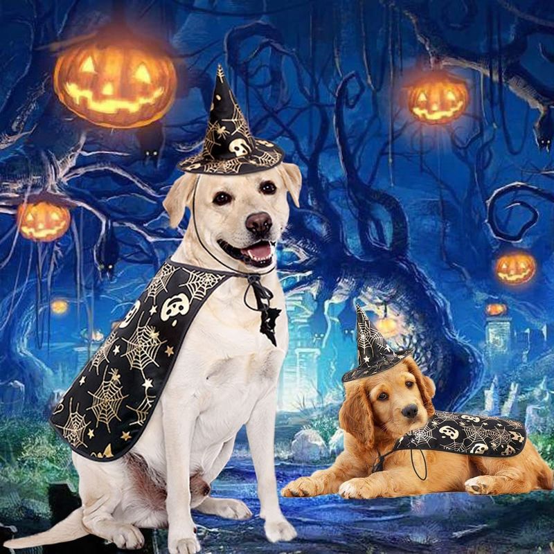 Set di 2 costumi per cani, mantello e cappello di Halloween stampato_voghion.com