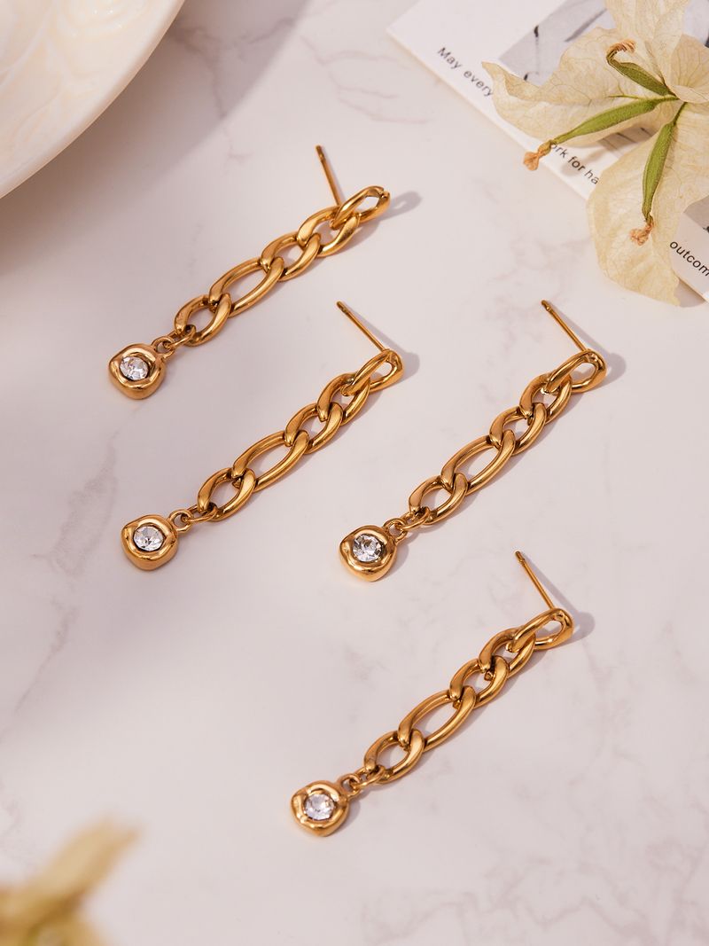 Square Sugar Exaggerated Personality Cold Wind Earrings Stainless Steel Chain Round Zircon Earrings Female_voghion.com