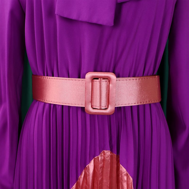 Großes Damenkleid im Herbst 2024, Neuheit mit Schnürung, Plissee, langen Ärmeln, Farbblock, elegantes Kleid mit Temperament_voghion.com