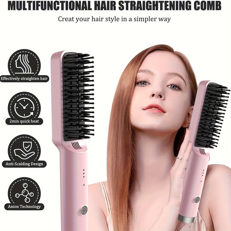 Pettine per capelli in ceramica lisciante veloce, 3 impostazioni di temperatura, display a LED, tecnologia agli ioni negativi, resistente al calore, per casa, viaggio, regalo per donna_voghion.com