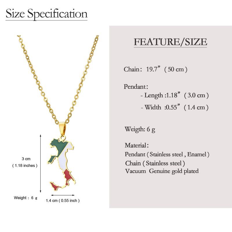 Collana con ciondolo a forma di mappa italiana, collana in acciaio inossidabile, stile etnico, design di nicchia femminile, senso leggero, lusso, gioielli geometrici con gocce di olio_voghion.com
