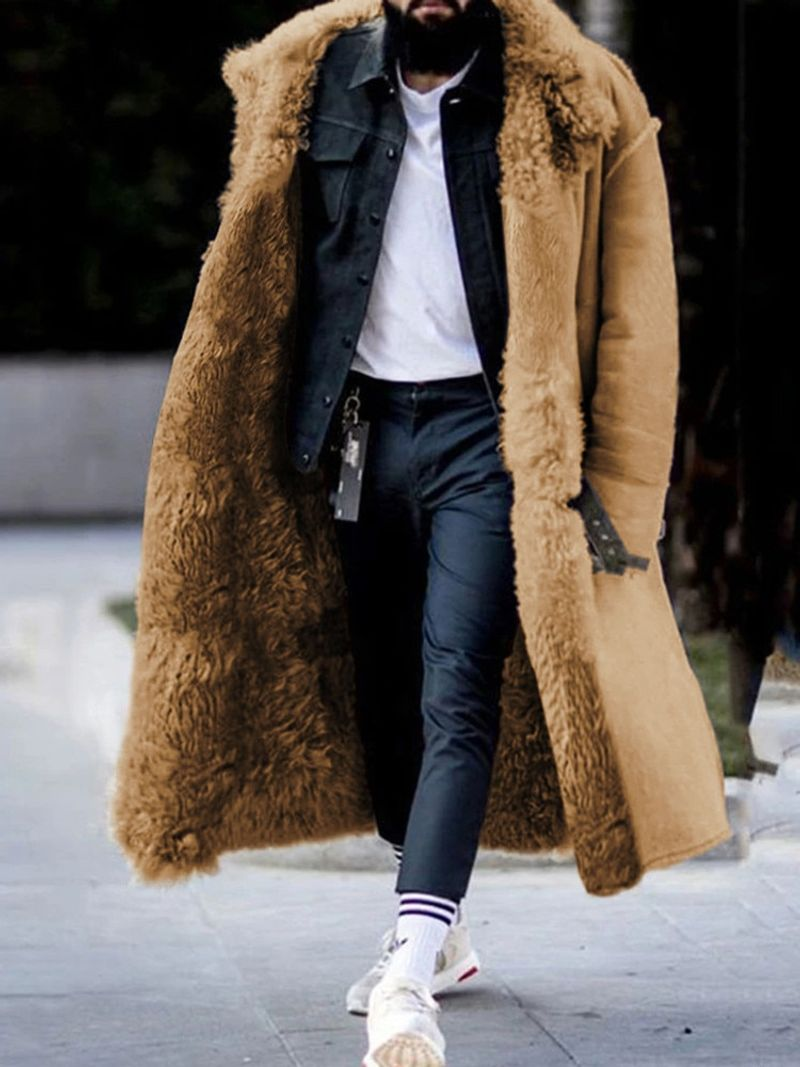 Cappotto di pelliccia colorfast lunghezza a metà polpaccio caldo alla moda uomo inverno soprabito_voghion.com