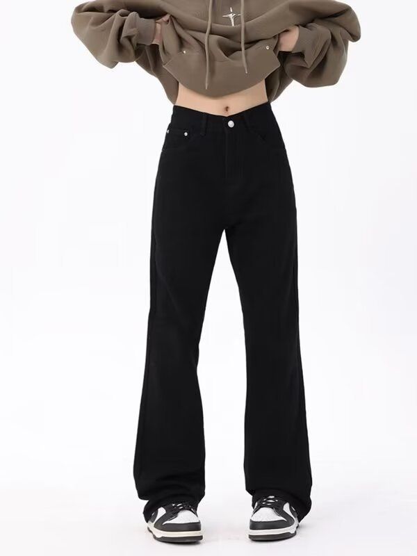 Versatile straight leg jeans for summer 2024, new plus size high street slim fit and slimming micro flared pants_voghion.com