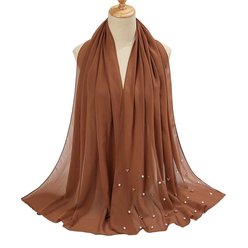 Women's Hats new style studded pearl chiffon scarf Malaysian turban chiffon hijab ladies scarf_voghion.com