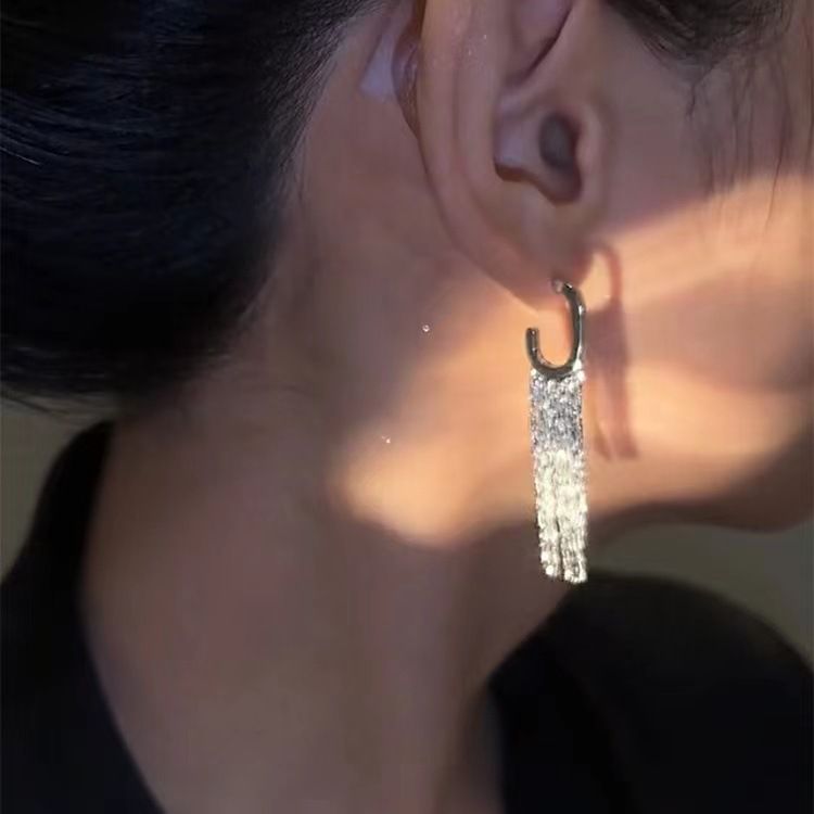 Orecchini da donna di fascia alta, versatili, orecchini di lusso leggeri, modello hot di celebrità di Internet ultra-fata, ganci per le orecchie ad ago d'argento di fascia alta_voghion.com